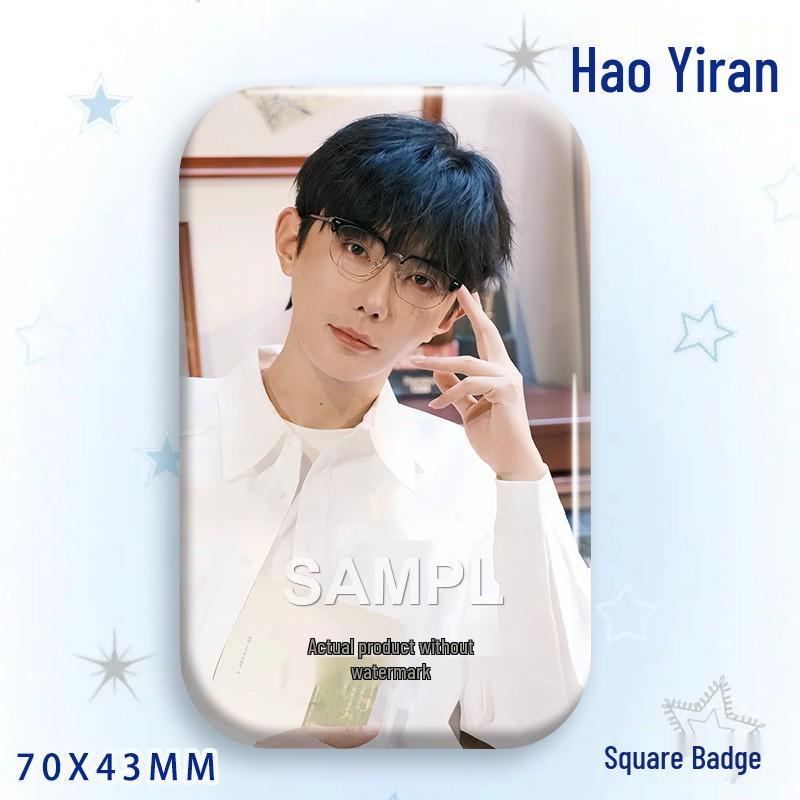 Hao Yiran Ba Ji Laser Tinplate Square Star Idol Brooch Pendant 70x43MM Badge with Glossy Film