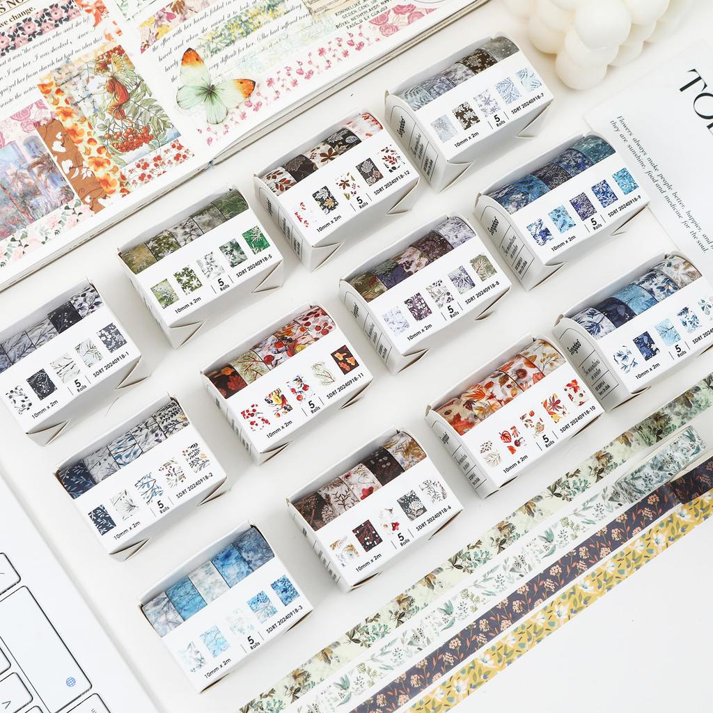 YUBX Masking Winter Blooming Floral Washi Tape Cute Thin DIY Gift and Decoration Tape, 60-Piece Set, Collection, Snowflakes, Strips, Crafts, Journals,