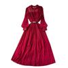 Early Spring Dress Women's 2024 New Arrival Sweet Bows Heavy-Duty Pleated Chiffon Dress Puff Sleeves Vacation Skirt