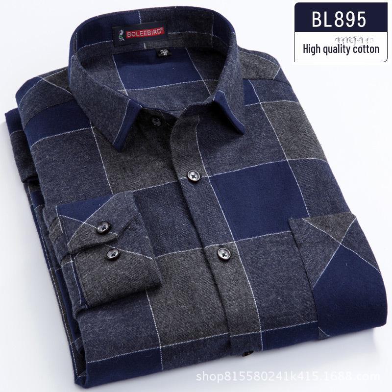 Herrskjorta i ren bomull med rutmönster, lång ärm - Stor storlek