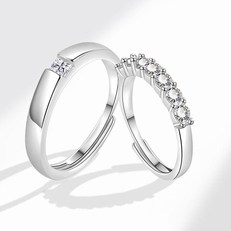 Sweet Zircon Couple Rings For Men And Women Fresh Matching Band Set Elegant Daily Wear Jewelry Gift For Him And Her