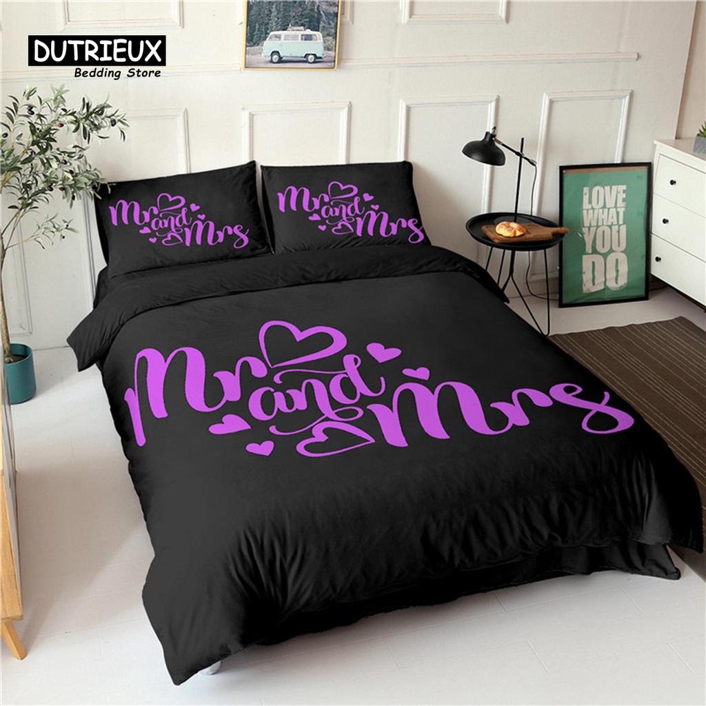 Love Words Duvet Cover Set Romantic Couple Bedding Set Microfiber 3D Love Heart Comforter Cover Single Double Full Queen Size