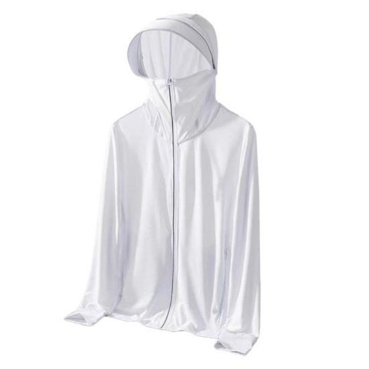 Ice Silk UV Protection Sunscreen Hooded Jacket for Men Women Long Sleeve Outdoor Coat with Zipper Closure