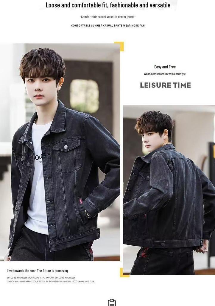 Men's Loose-Fit Denim Jacket: Hong Kong Style Spliced Top for Spring and Autumn, Trendy Korean-inspired Casual Wear