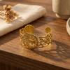 Women's Bohemian Stainless Steel Shell Conch Wide Cuff Bracelet Waterproof Hollow Coral Open Bangle Ocean Jewelry Gift