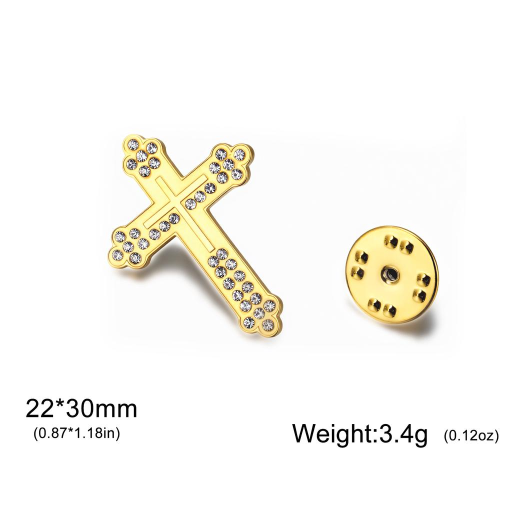 Christian Catholic Cross Lapel Pins Men Women Brooch Clear Zircon Stainless Steel Metal Pins Backpack Badges Religious Jewelry