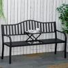 Metall-Gartenbank mit hochklappbarem Mitteltisch. Garten-Zweisitzer. Gartenbank für den Garten. Vorbau. Sitzplätze für 2–3 Personen. Schwarz
