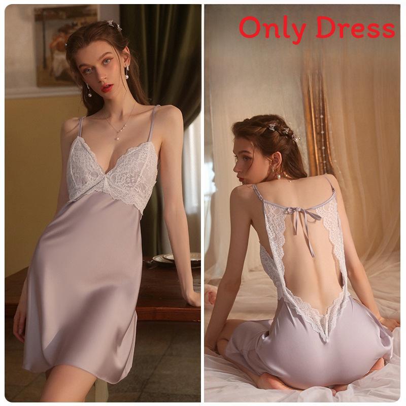 Lace Satin Sleepwear Set With V Neck And Sleeveless Design For Women