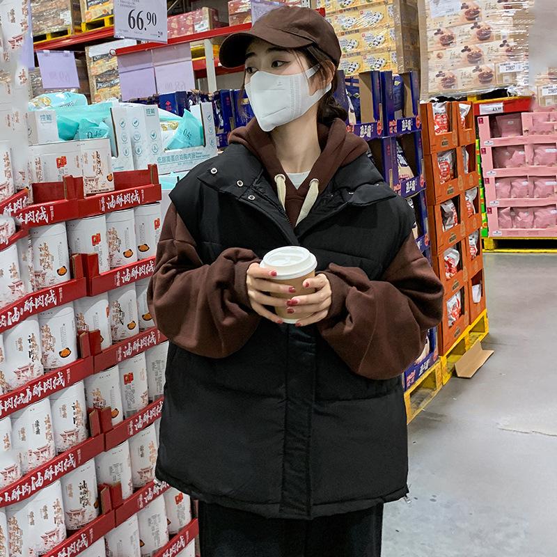 

Бавовняна жилетка великого розміру жіноча коротка з вільними плечима для носіння зверху бавовняний жилет осінь і зима з опущеним плечем бавовняні жилетки 2XL чорний