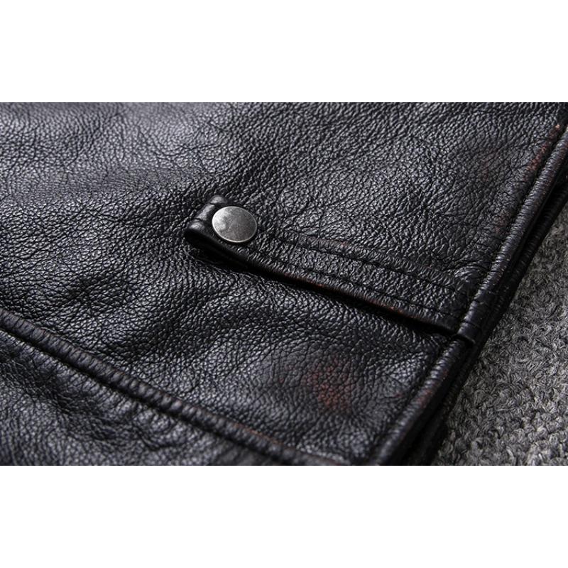Chinese Size Men Leather Jacket Vintage Black 100% Natural Genuine Cowhide Coats Men's Leather Coat Male Clothes Autumn