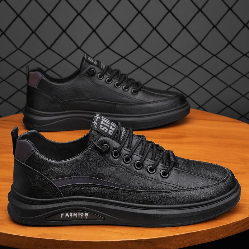 Men's Shoes New Autumn Breathable Waterproof Anti-skateboard Shoes Men's Casual Leather Shoes Black Work Labor Insurance