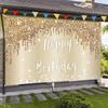 Gold White Happy Birthday Banner Decorations for Women Girls, Gold Glitter Happy Birthday Backdrop Party Supplies, 16th 18th 21st 30th 40th 50th 60th