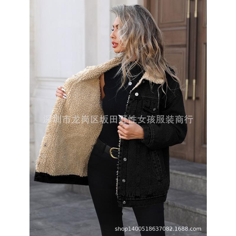 DICFY Women's Vintage Casual Solid Color Print Autumn Winter Long Sleeve POLO Neck Jackets & Coats