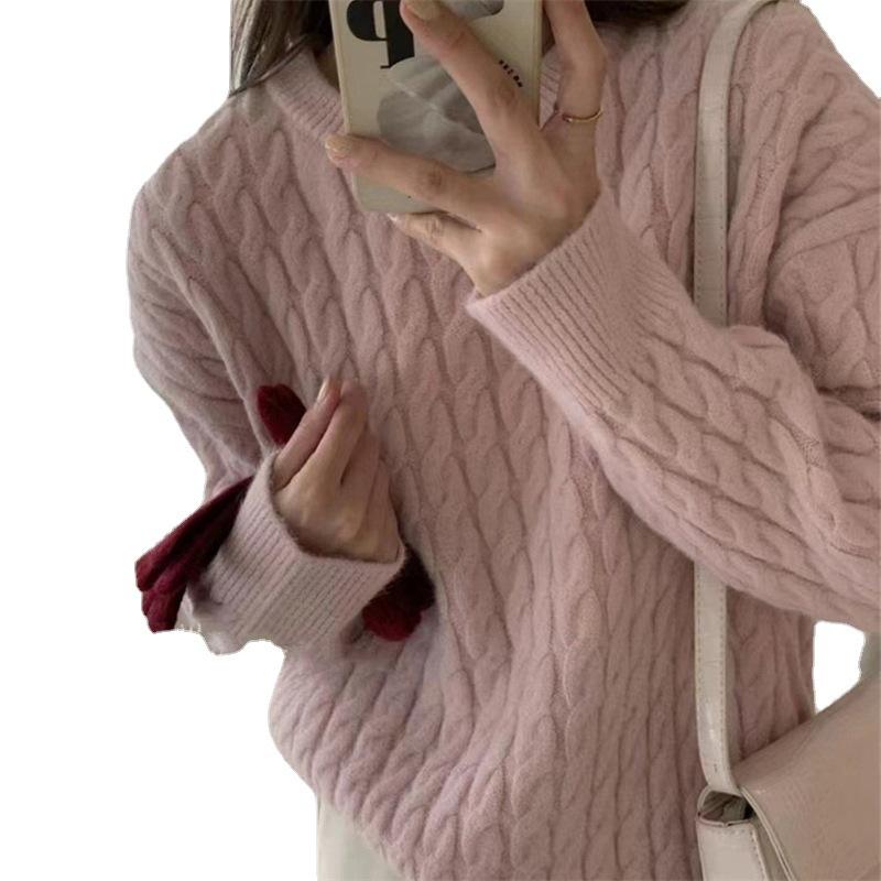 Höst och Vinter Mink Sammetströja Kvinnor Lös Ledig Förtjockad Instickströja Botten Tröja