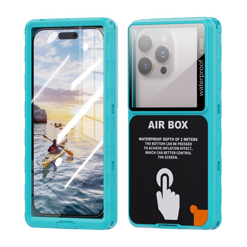 

Luxury IP68 Waterproof Phone Case for iPhone 16 15 Pro Max 14 13 Plus 12 11 16e X Xs XR 7 8 SE 6s General 360 Full Cover Air Box For iPhone 16 Pro циан