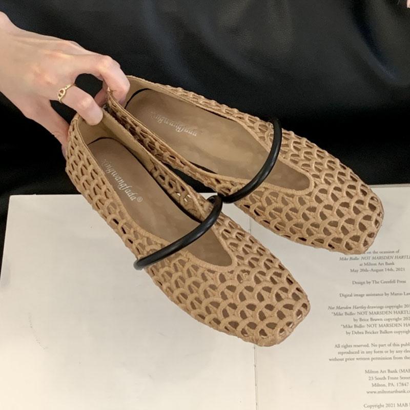 Fashion Fashion Weave Women Flats Mary Janes Shoes New In Spring Summer Female Shallow Footwear Square Toe Ladies Flats With Shoes