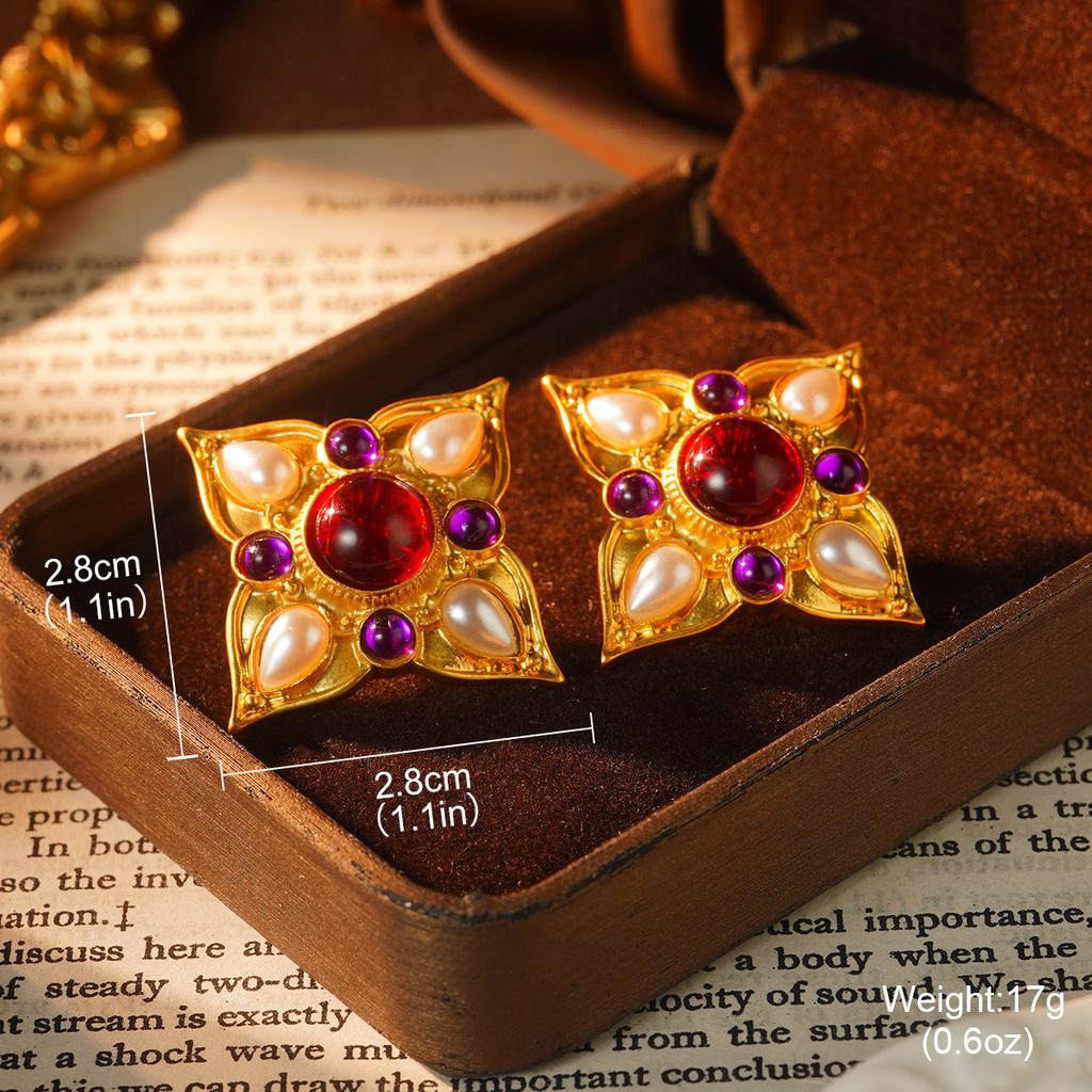 Vintage western enamel geometric earrings vintage geometric high-end texture fashion French medieval niche earrings