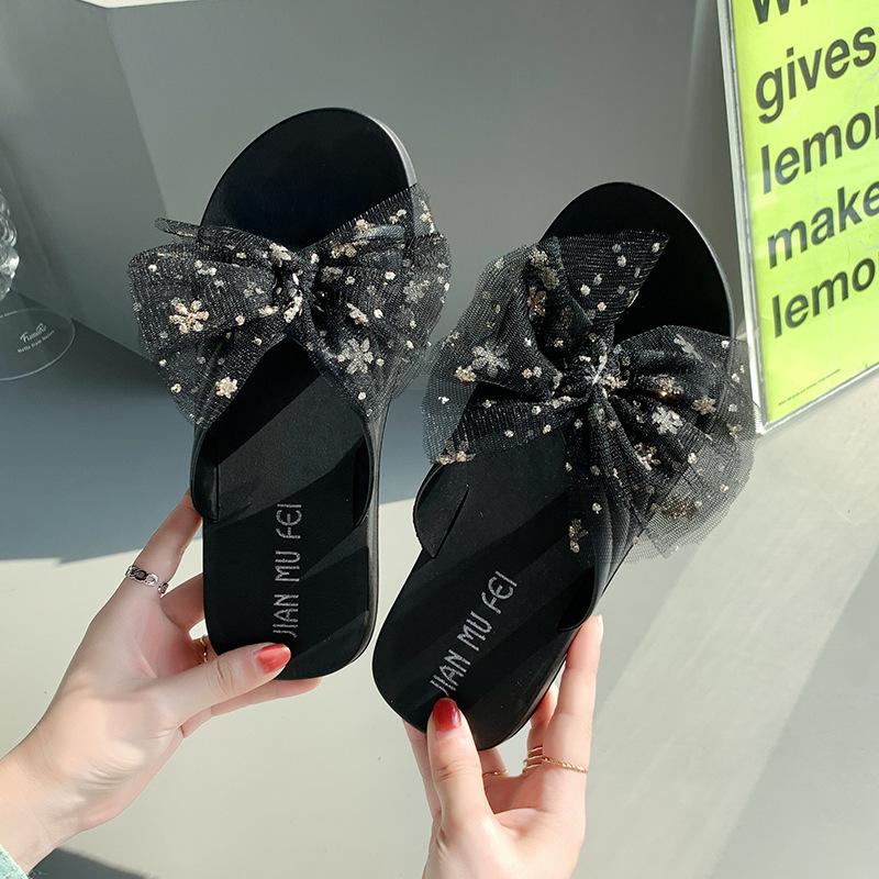 

New summer slippers women s fashion flats, bow non-slip and wear-resistant women s cool slippers 40/41 чёрный