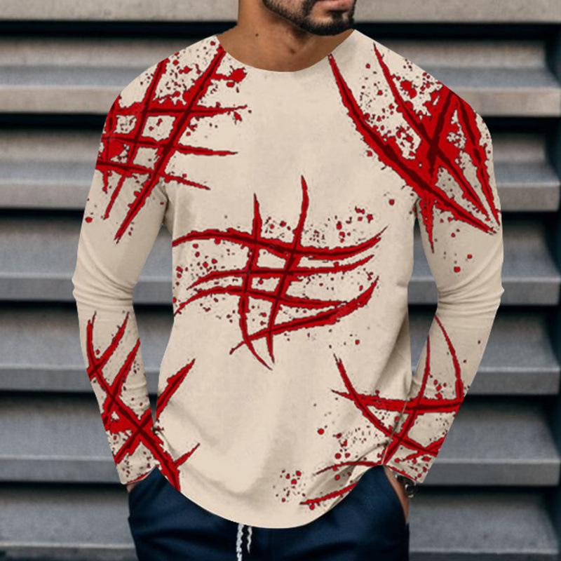 3D Printed Fun Top Men's Colorful O Neck Long Sleeved T-shirt, Spring and Autumn Casual T-shirt Oversized Sports Street T-shirt