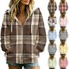 Damen Lässige Karierte Kapuzenjacke mit Langen Ärmeln und Taschen