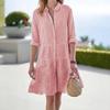 Damen Gestreiftes Button-Down-Hemdkleid Lässig Locker Langarm Mehrlagig Schwingend Tunika Kleid Sommer Strand Sonnenkleid