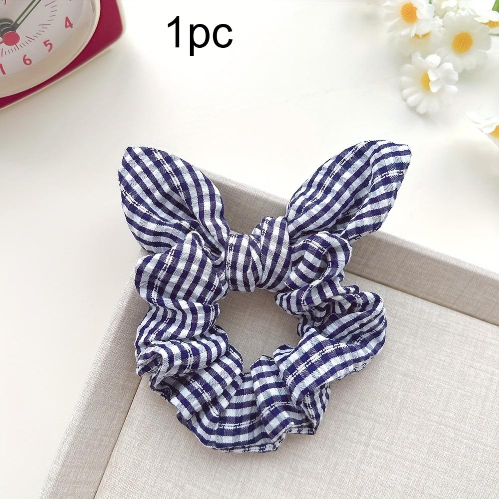 1pc Plaid Fabric Hair Scrunchie Elastic, No-Damage Ponytail Holder with Sweet Cat Ears Design Vintage Style Hair Accessories
