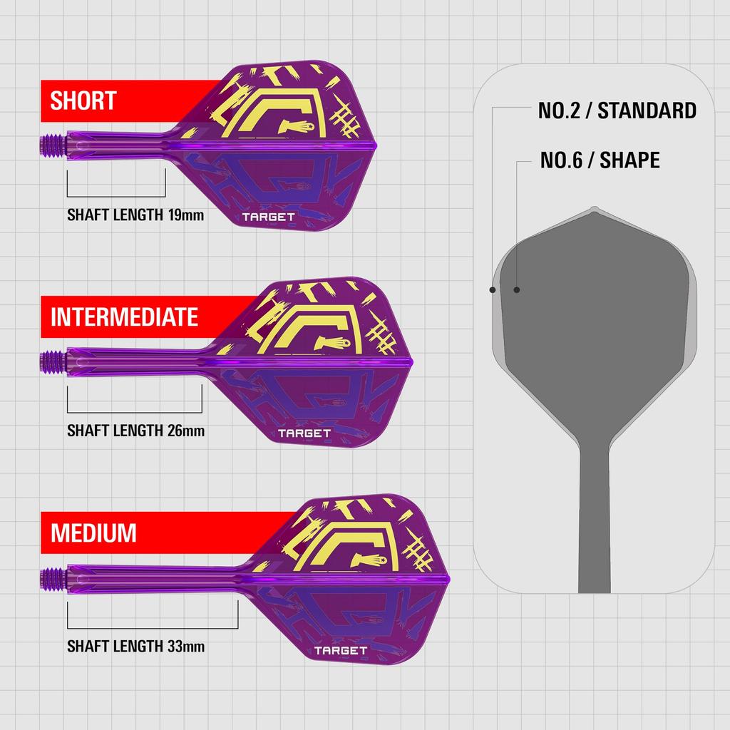 TARGET Darts Luke Littler World Champion KFLEX Flight Shaft KFLEX Flight Short Medium 6 Medium & System, No. 2/No. 6, All-in-One 3-Pack, (19mm),
