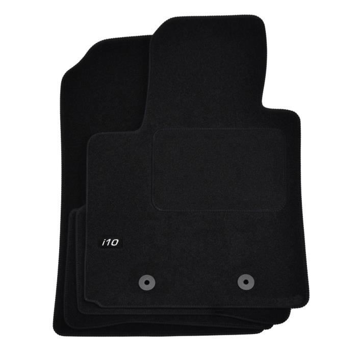 Tapis De Sol - Logo - Hyundai I10 - Velours Noir - 4 Pièces - Ajustement Précis