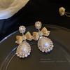 Exaggerated Design Bow Water Drop Stud Earrings Pearl Earrings Court Fashion Earrings Women