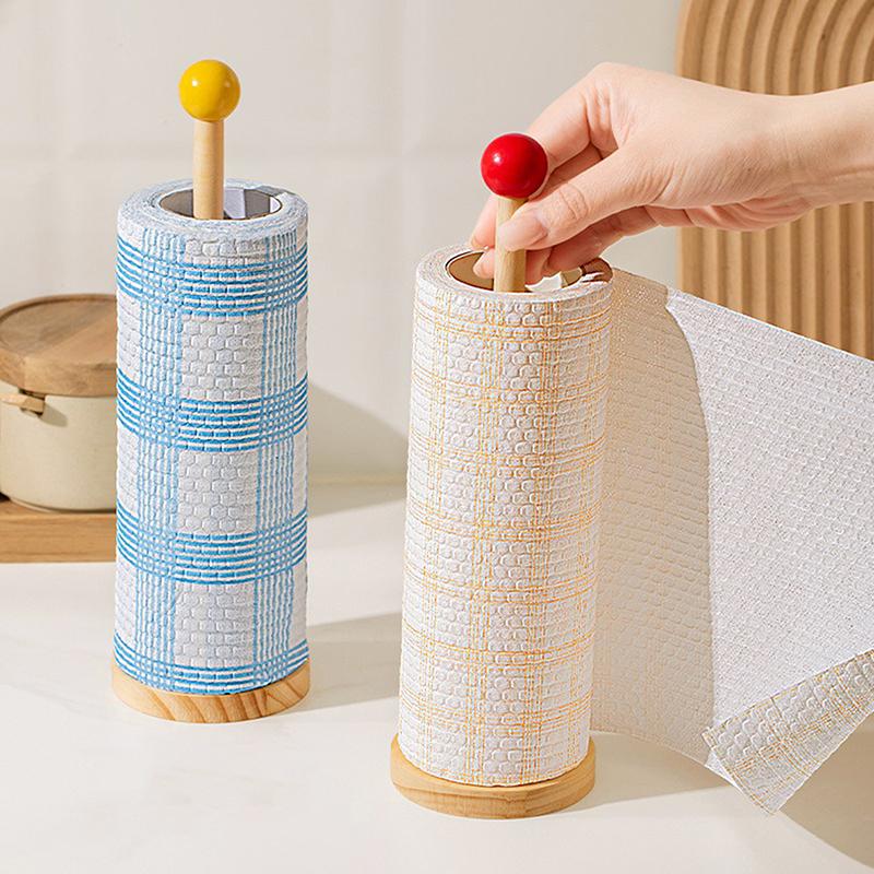 Kitchen Wooden Roll Paper Towel Holder Bathroom Tissue Vertical Stand Disposable Paper Pot Kitchen Toilet Storage Accessories