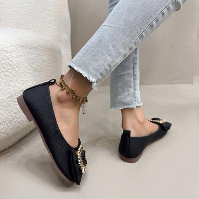 New Women Flats with Bow Square Head Red Black Flat Shoes for Ladies Small Size Plus Big Size 35-43 Slip On Summer Shoes