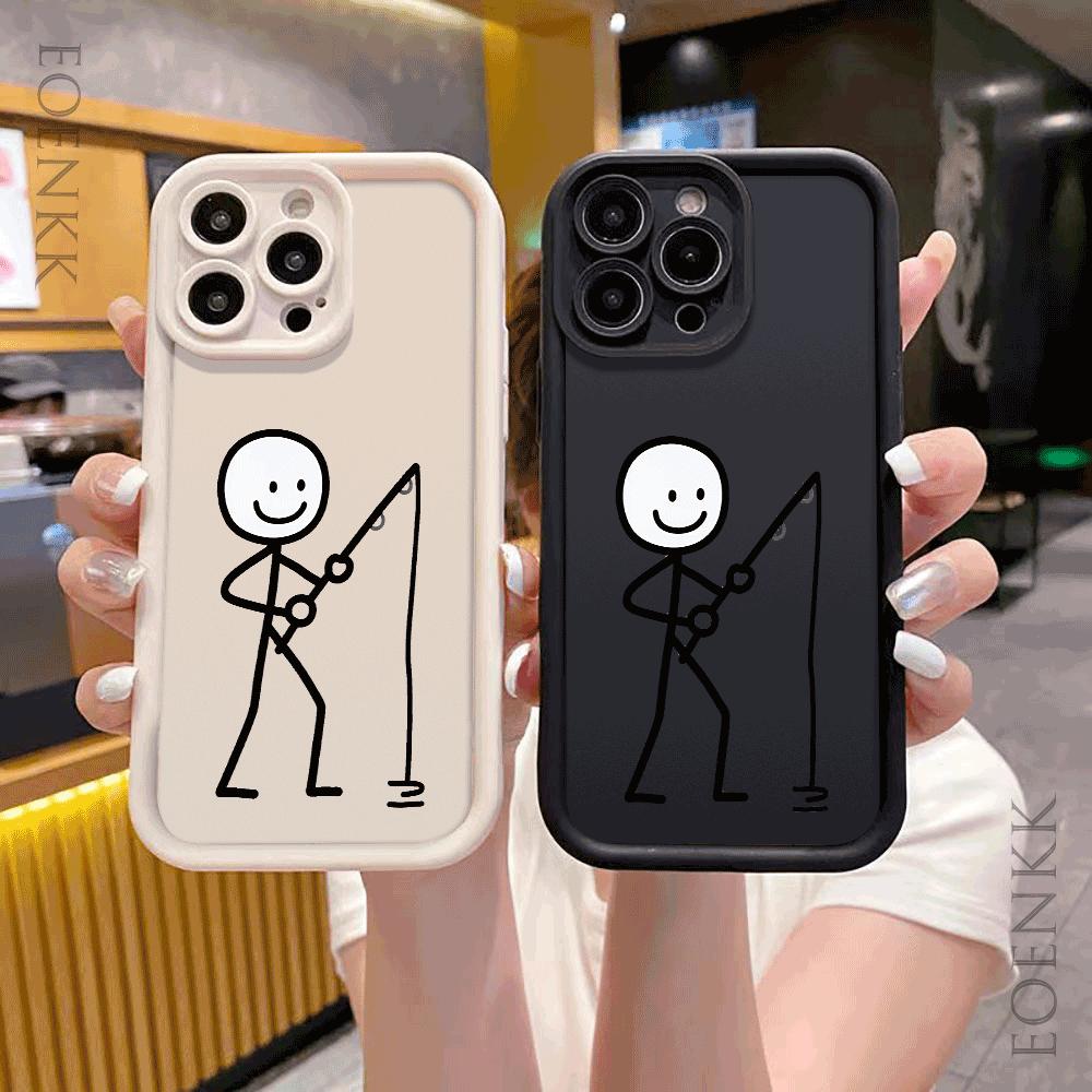 Shockproof Phone Case For iPhone 16 15 14 13 12 11 Pro Max Plus/Mini Lens Protect Scratch proof Soft Cover Lovely Black Line Man