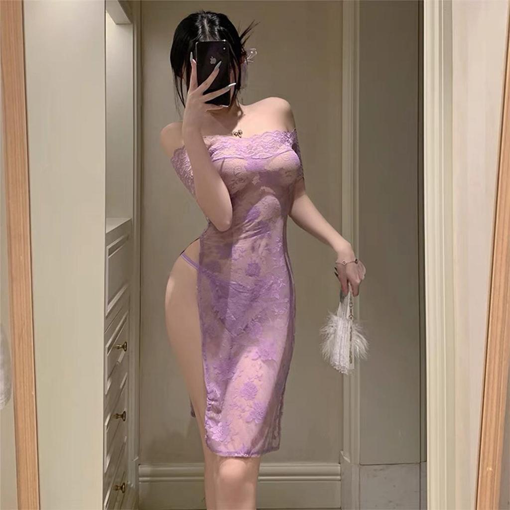 Plus Size Sexy Lace Off-Shoulder Nightgown for Women