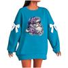 Ladies' Christmas Printed Bow Round Neck Long Sleeved Loose Pullover Sweater Sweatshirt Top