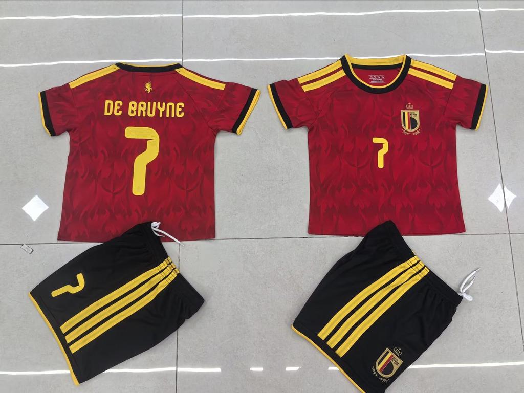 Belgium Home National Team No. 7 Football Jersey Kids Set, Sizes 14-30