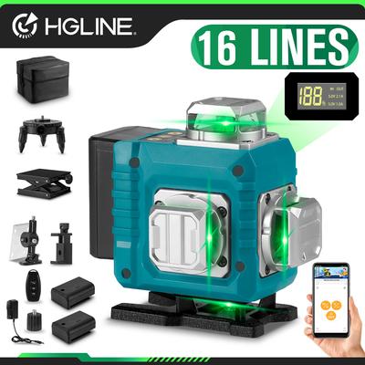HGLINE 16 Linien Laser Level 4D Grüne Linie 360 ° Horizontal Vertikal 30m APP Fernbedienung Super Power Laser Level Instrument