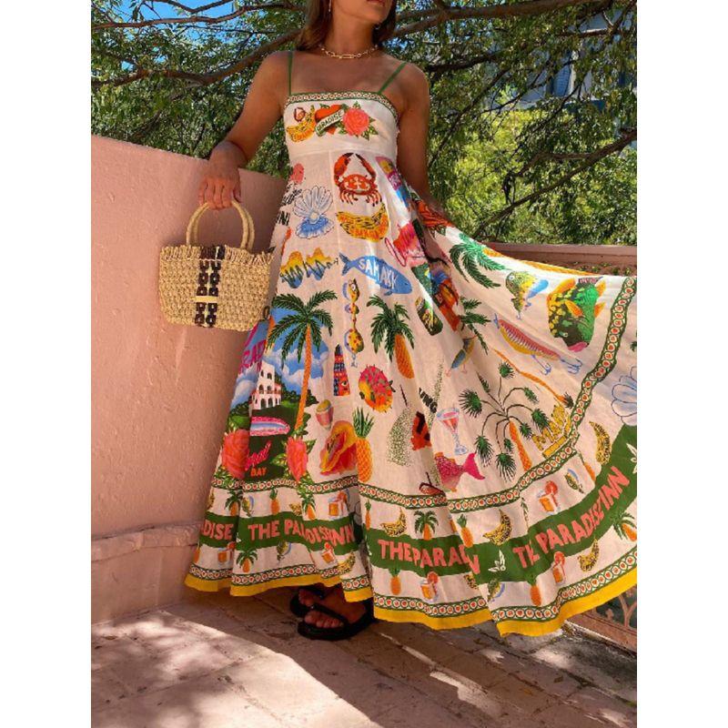 Ladies' Printed Large Swing Suspender Dress Print Large Swing Dress Female