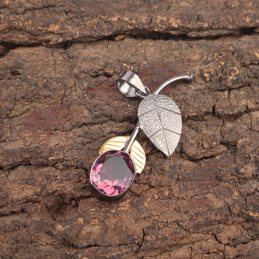 Natural Rhodolite Sterling Silver Elegant Daughter Gift Art Deco Pendant Jewelry PP-55-3
