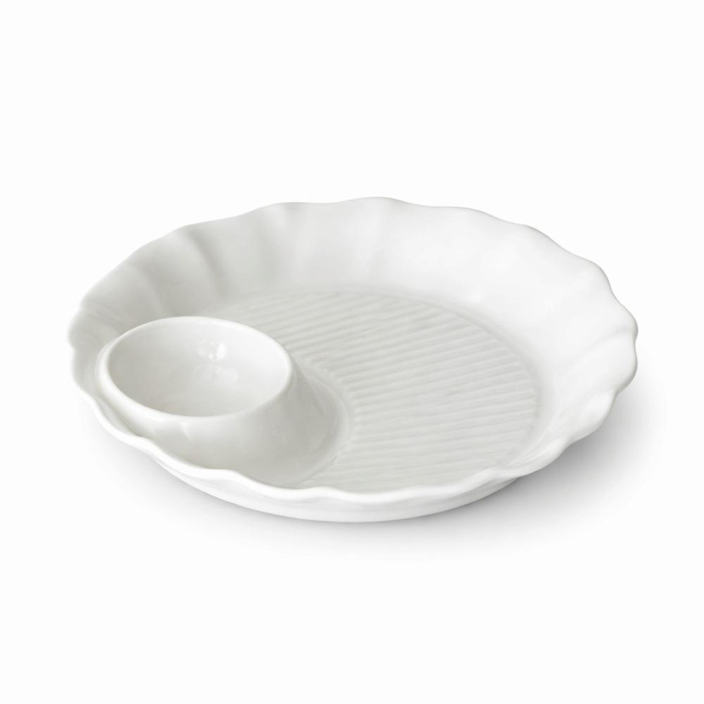 Minimalist Round Ceramic Dumpling Dishes Thicken Divided Grids Serving Plates Ruched Hem Snack Plate Kitchen