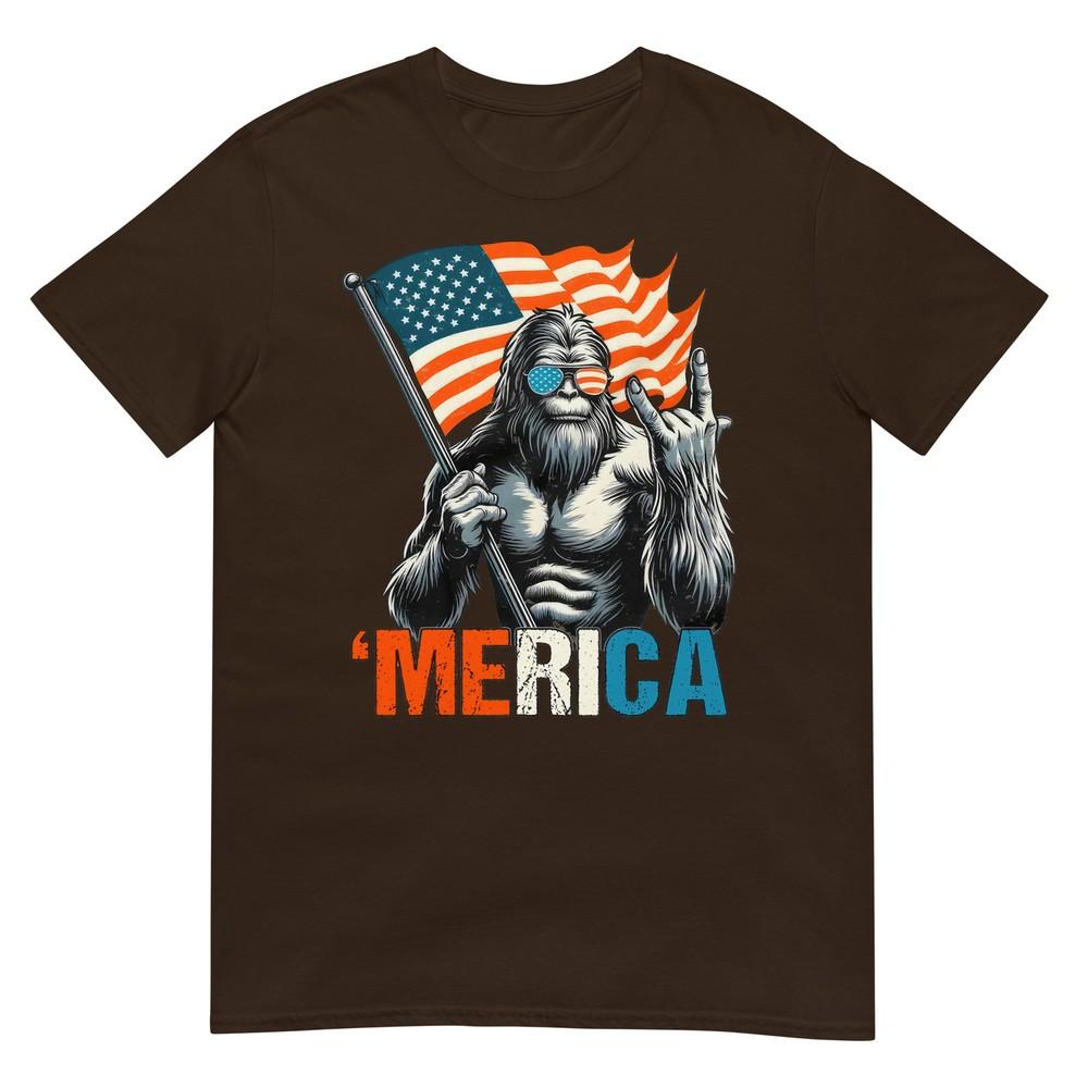 Bigfoot Merica Rock American Flag Patriotic 4th Of July TShirt
