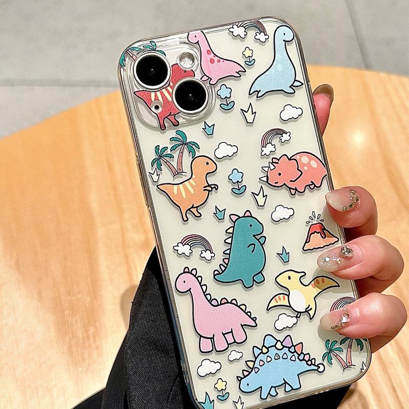 Cartoon Little Dinosaur Fits iPhone 15 Pro Max iPhone Cases, 16/17 Transparent, 13/14 Transparent, Drop-proof