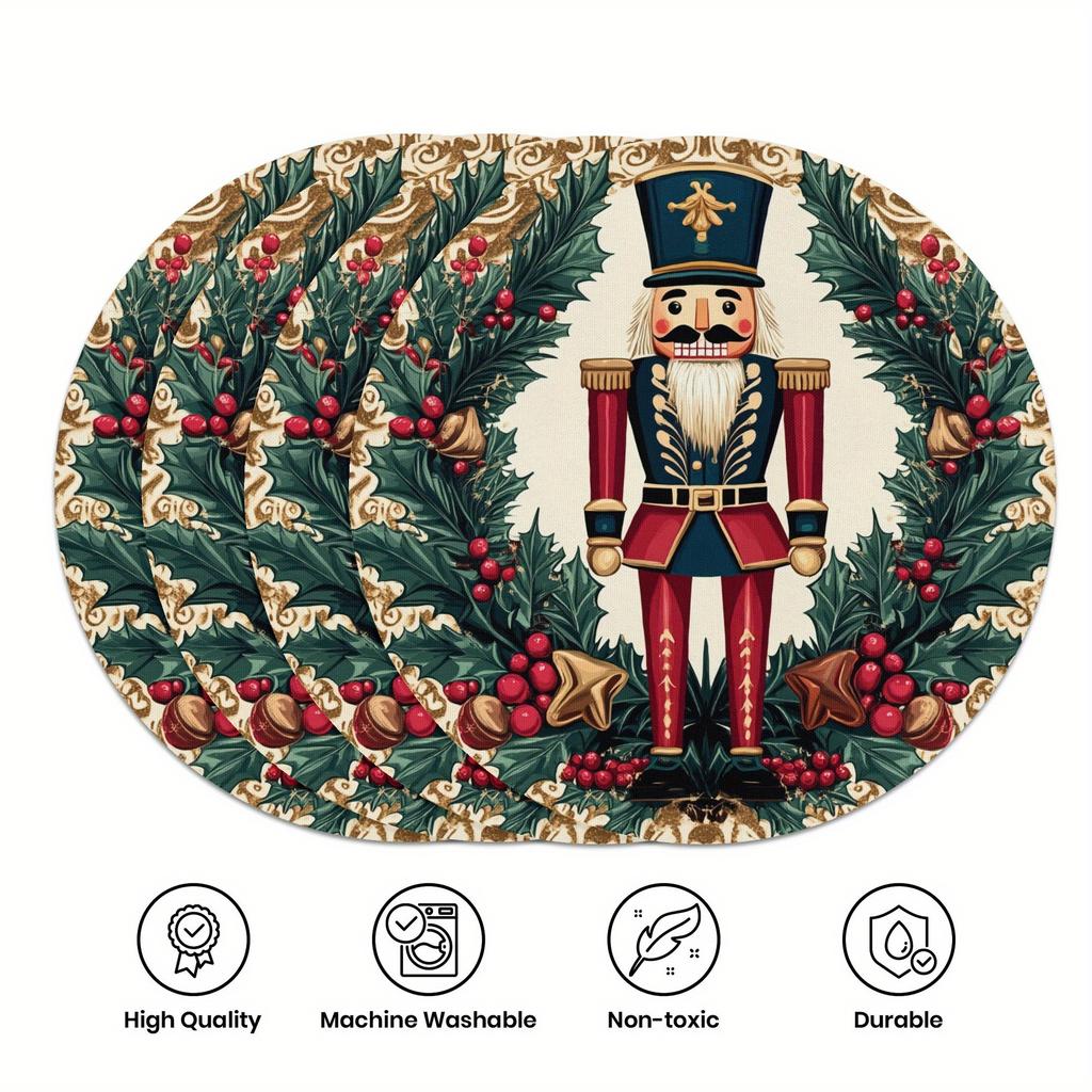4-Piece Nutcracker Christmas Placemats Family Gatherings Christmas Parties Holiday Table Decor & Accessories