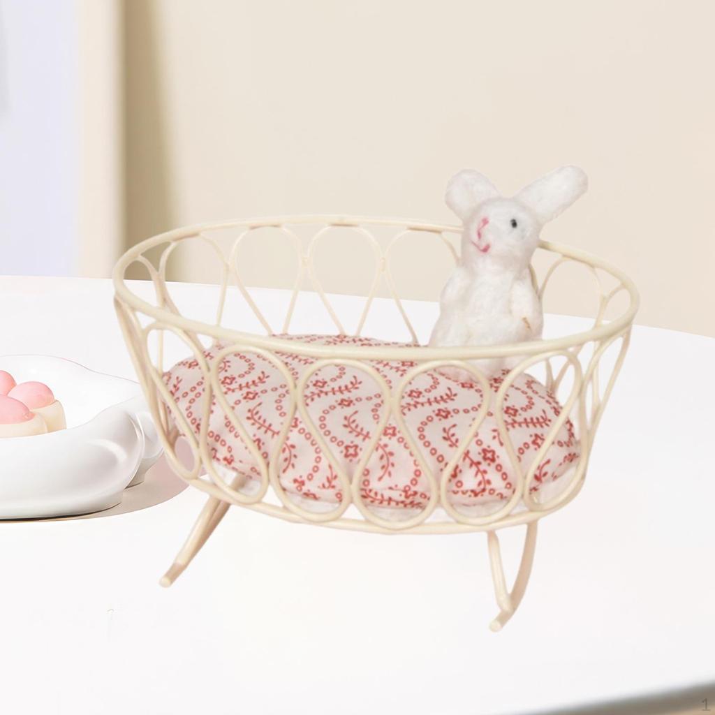 1/12 Puppenhaus Babypuppenbett, Kinderbett DIY Szenenhandwerk, Rollenspielzeugzubehör