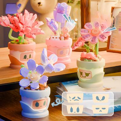 Emotional Flower Language Building Blocks Bouquets  Potted Plants  Desktop Ornaments  Micro-particle Assembled Toys   Holiday Gifts for Girls