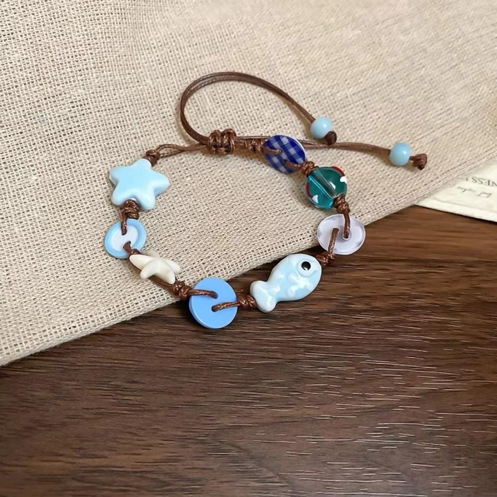 Beads Woven Bracelet Adjustable Starfish Necklace Temperament Ceramic Bracelet  Holiday