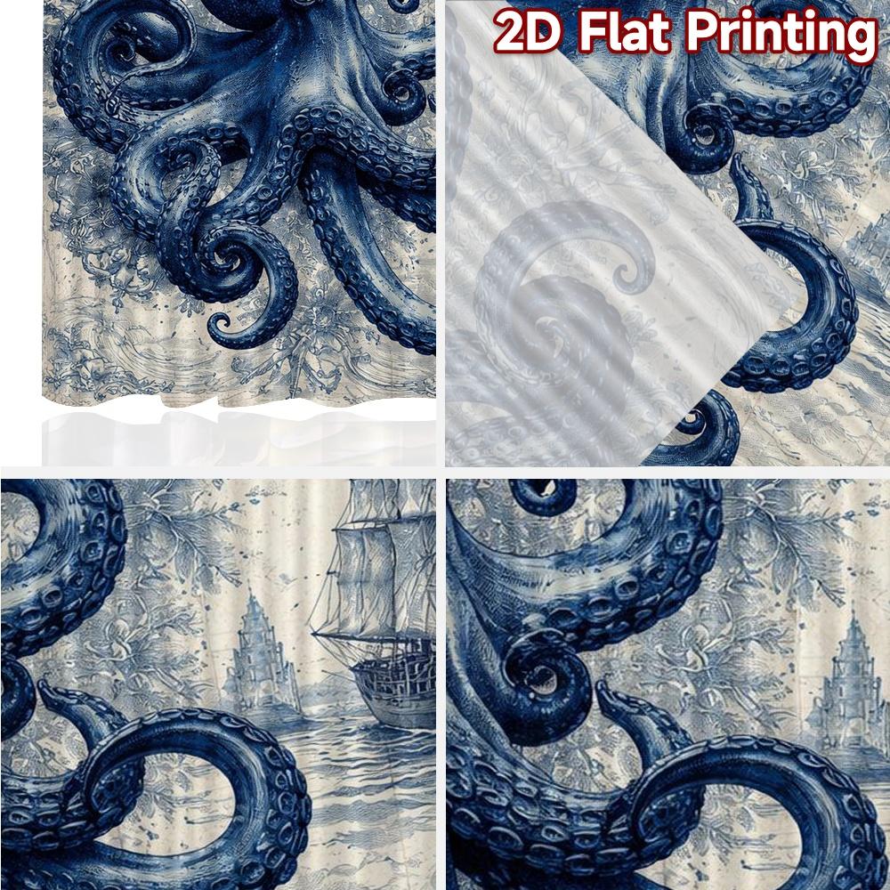 2D FLAT PRINTING 2pcs Curtains (Without Rod) Nautical Adventure Drawing Print Chic Curtains Machine Washable Fabric Curtains Art