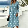 Women's Casual Polka Dot Printed Long Sleeve V-Neck Dress with Pockets