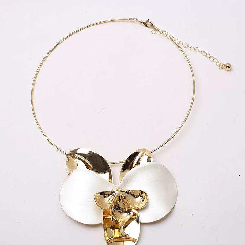 Tooxika Personalitate Exagerată Metal Lucios Picătură de Ulei Floare Magnolia Guler Modă Temperament Lanț Claviculă