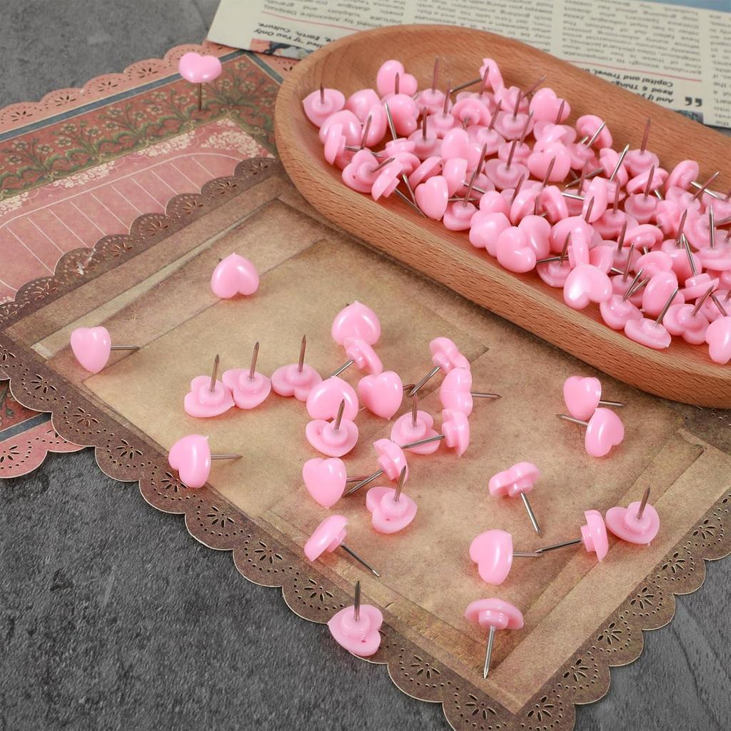 150PCS Cute Heart Push P for Bulletin Board, Decorative Thumb Tacks Pushp, Cork Board Thumbtacks for Classroom Home Office Decor(Pink)