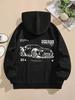 Element de citation inspirante de course automobile Hoodie de sport Hip Hop pour homme, Contour de voiture de course Widebody Imprimé au dos, Haut de sport doux et ample pour le quotidien